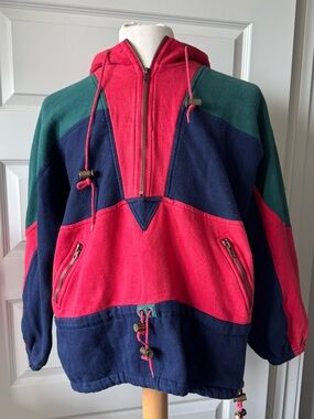 Vintage 90s Active Frontier Colorblock Quarter Zip Hooded Pullover Sweatshirt
